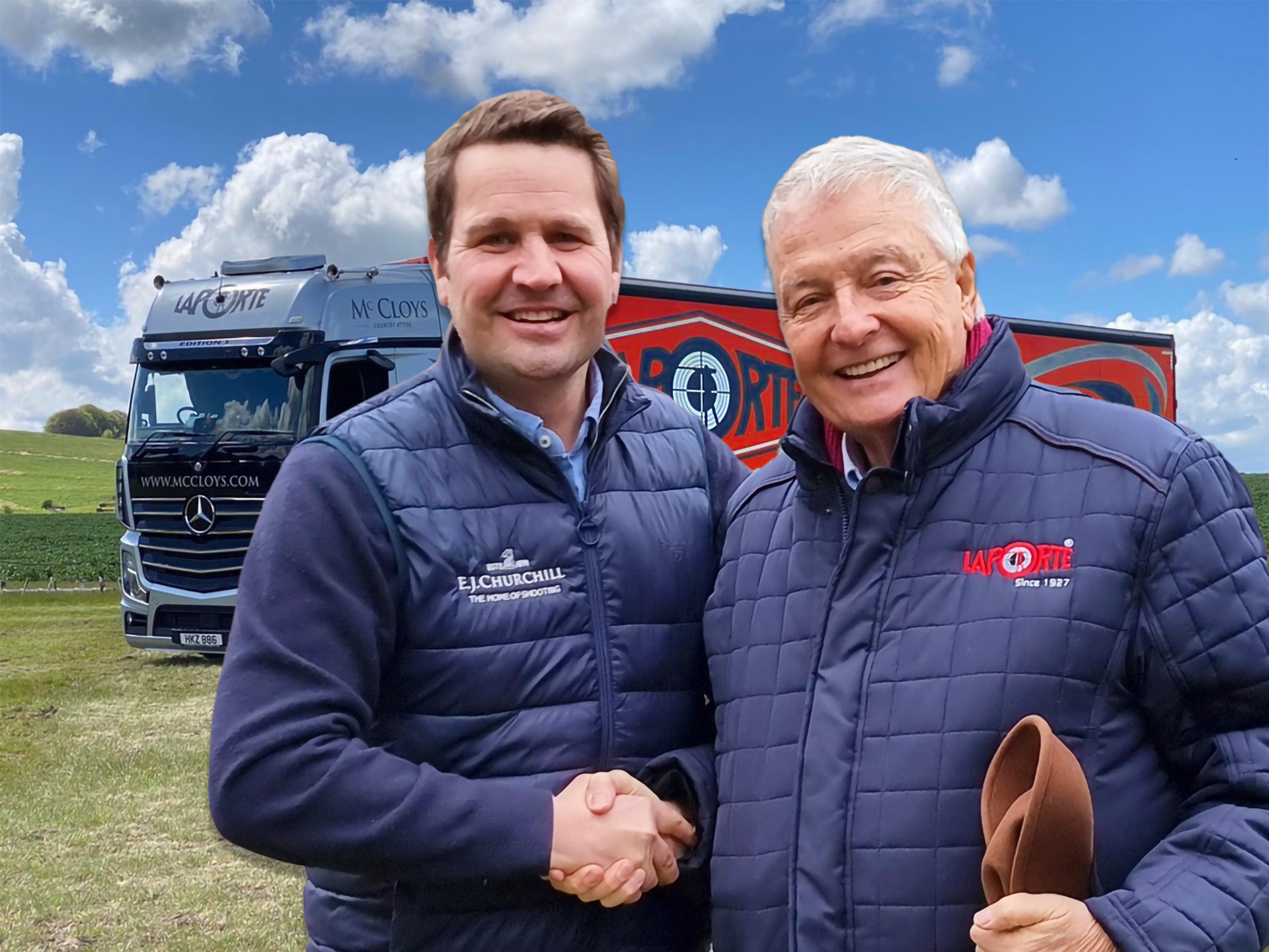 Rob & JML devant Camion Mcloy Rob Fenwick Directeur Général de E.J. CHURCHILL et Jean-Michel LAPORTE, PDG du Groupe LAPORTE